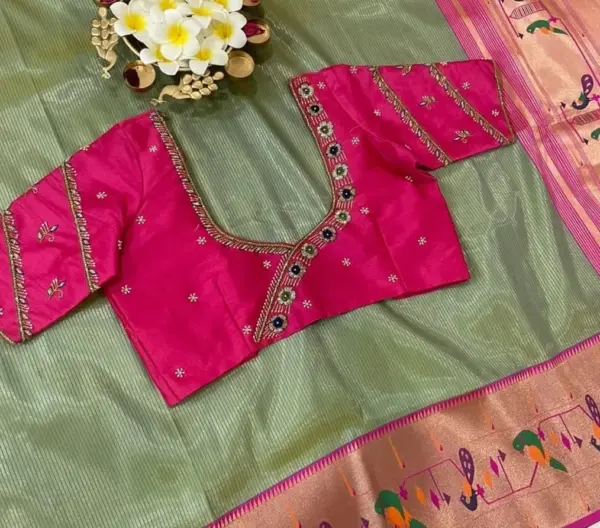 Elegant Pink Party Wear Blouse with Aari Detailing