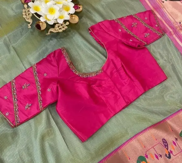 Elegant Pink Party Wear Blouse with Aari Detailing