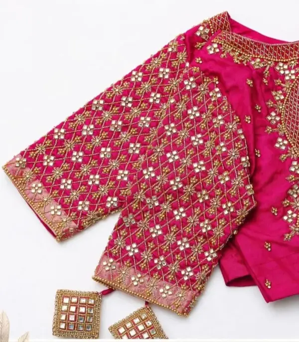 Elegant Pink Wedding Blouse - Designer Maggam Work for Bridal Grace