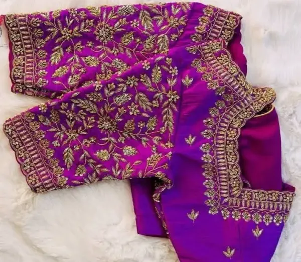 Elegant Purple Blouse with Stunning Cutwork Design
