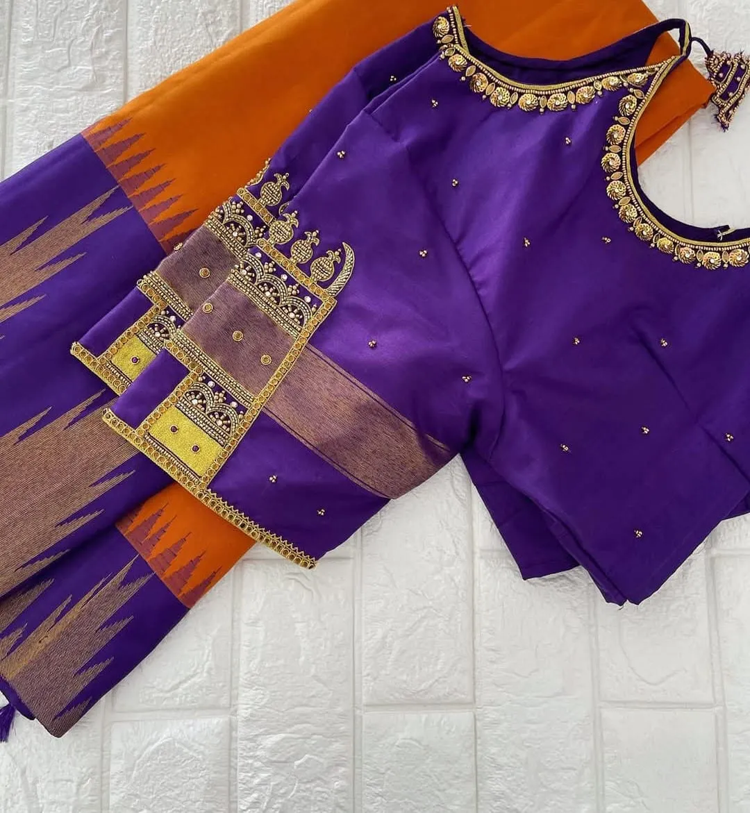 Elegant Purple Temple Work Blouse for Bridal and Festive Wear