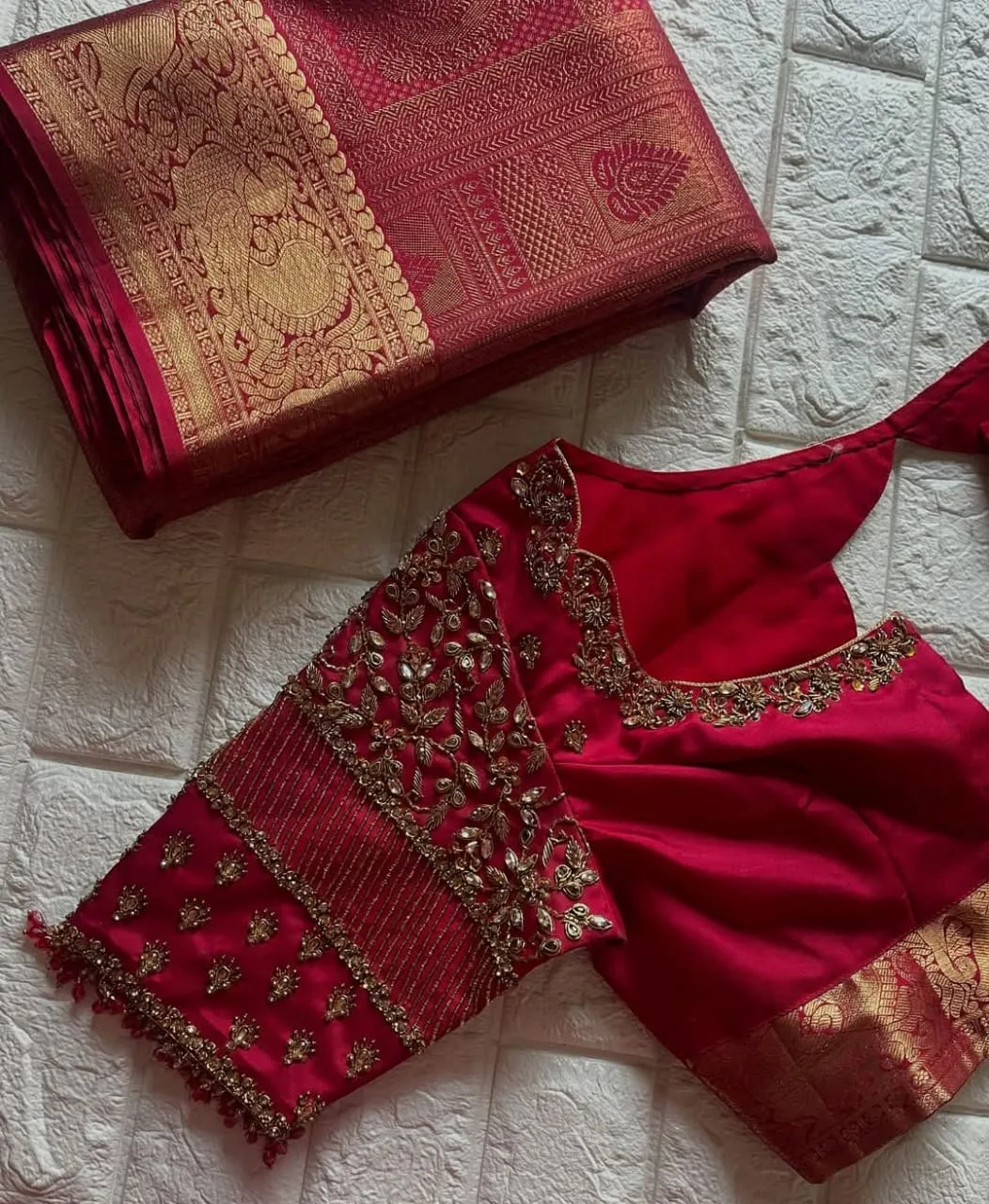 Elegant Red Bridal Blouse with Heavy Maggam Work
