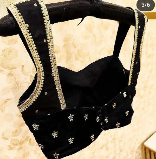 Elegant Velvet Black Sleeveless Partywear Blouse