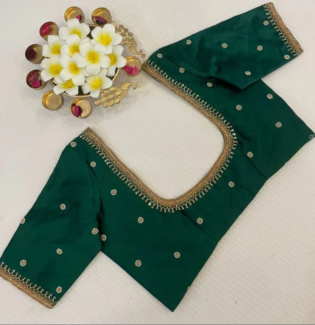 Emerald Charm – Simple Green Aari Work Blouse