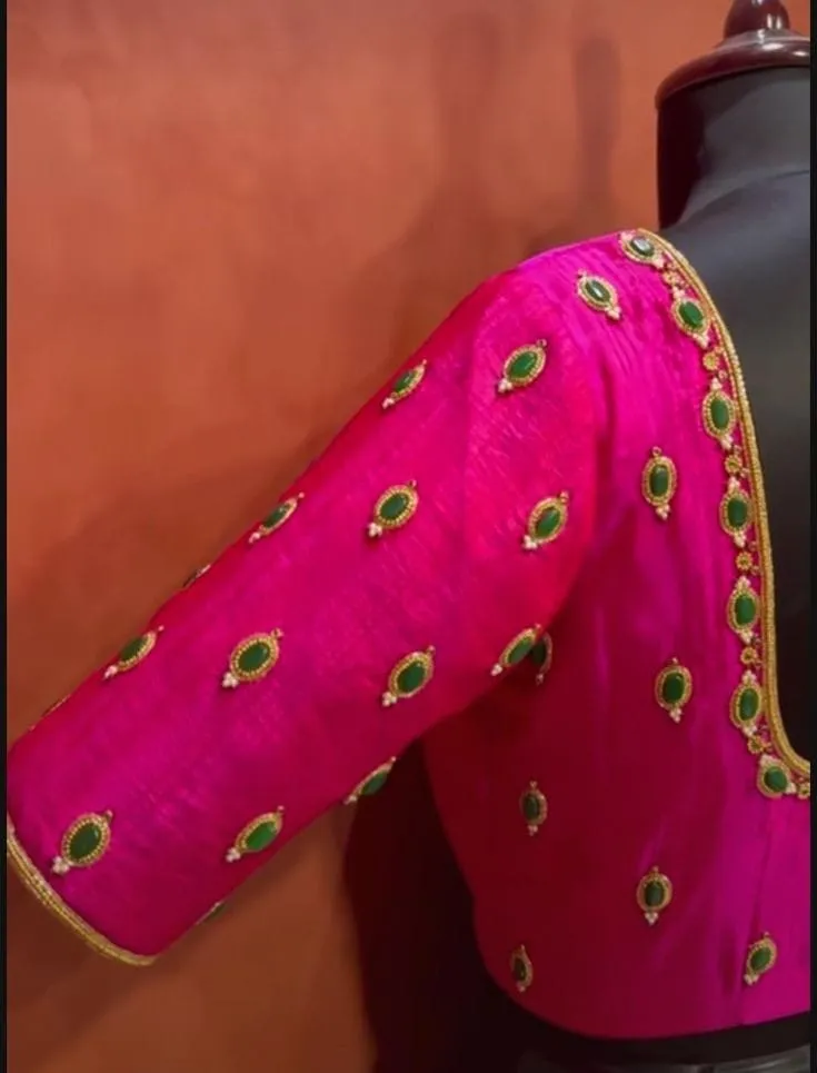 Exclusive Pink Green Kundan Blouse – Evergreen Glamour