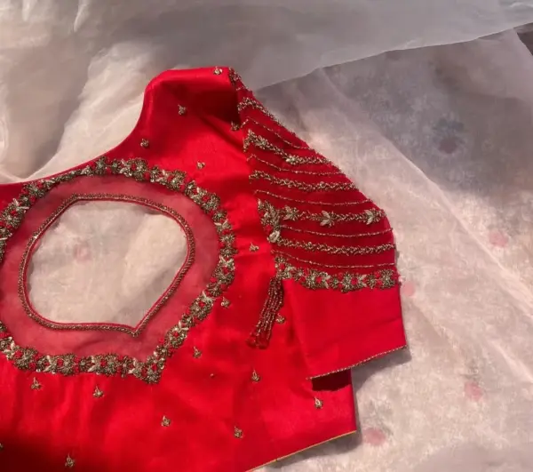 Exclusive Red Net Blouse with Intricate Work