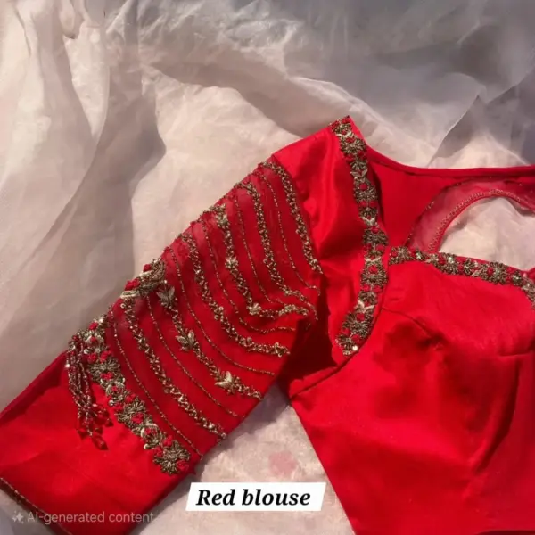 Exclusive Red Net Blouse with Intricate Work