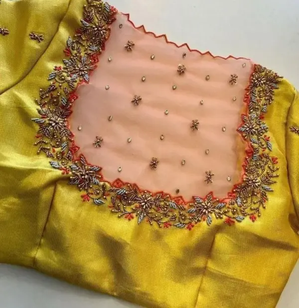 Exclusive Yellow High Neck Net Blouse – Flaunt Your Style Power