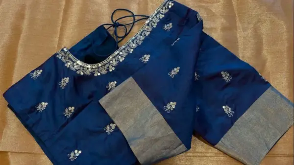 Exquisite Navy Blue Silver Embroidery Blouse – Perfect for Parties