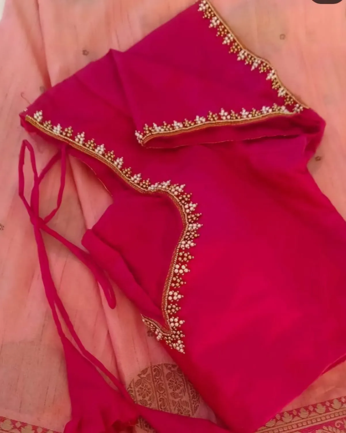 Exquisite Pink Pearl Maggam Blouse – Redefining Elegance