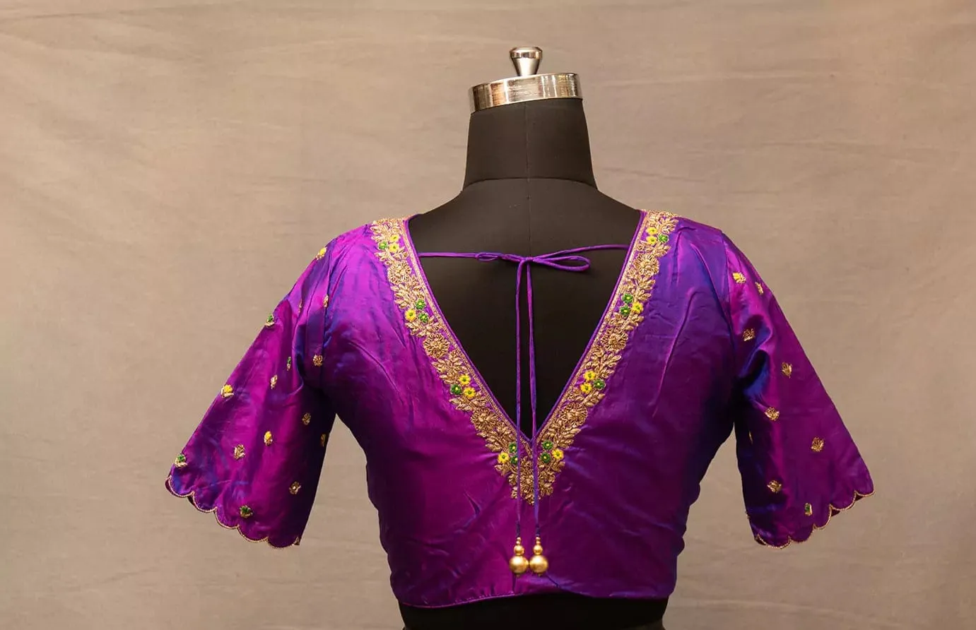 Gorgeous Purple Blouse with Elegant V-Neck Cutwork