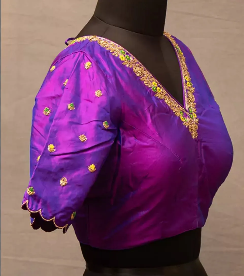 Gorgeous Purple Blouse with Elegant V-Neck Cutwork