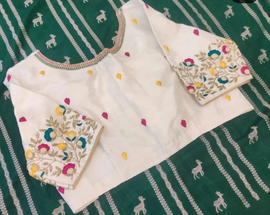 Graceful Ivory – Half White Multi-Thread Aari Work Blouse