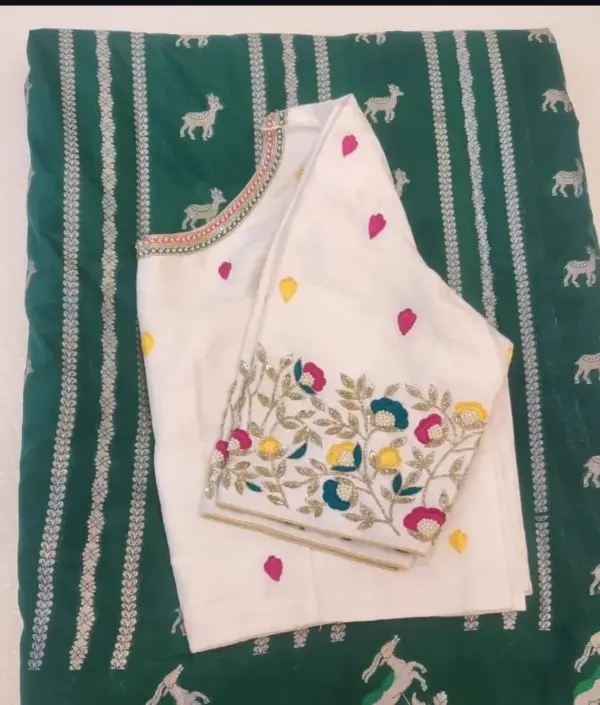 Graceful Ivory – Half White Multi-Thread Aari Work Blouse