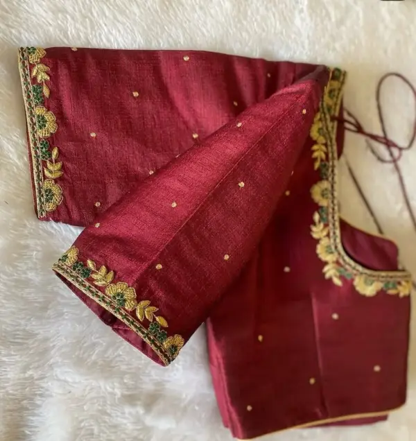 Graceful Maroon Raw Silk Blouse – Simplistic Elegance for Weddings