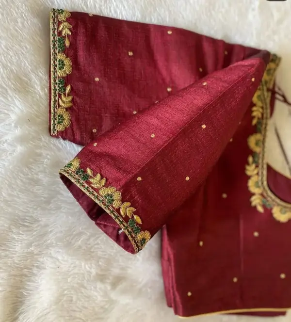 Graceful Maroon Raw Silk Blouse – Simplistic Elegance for Weddings