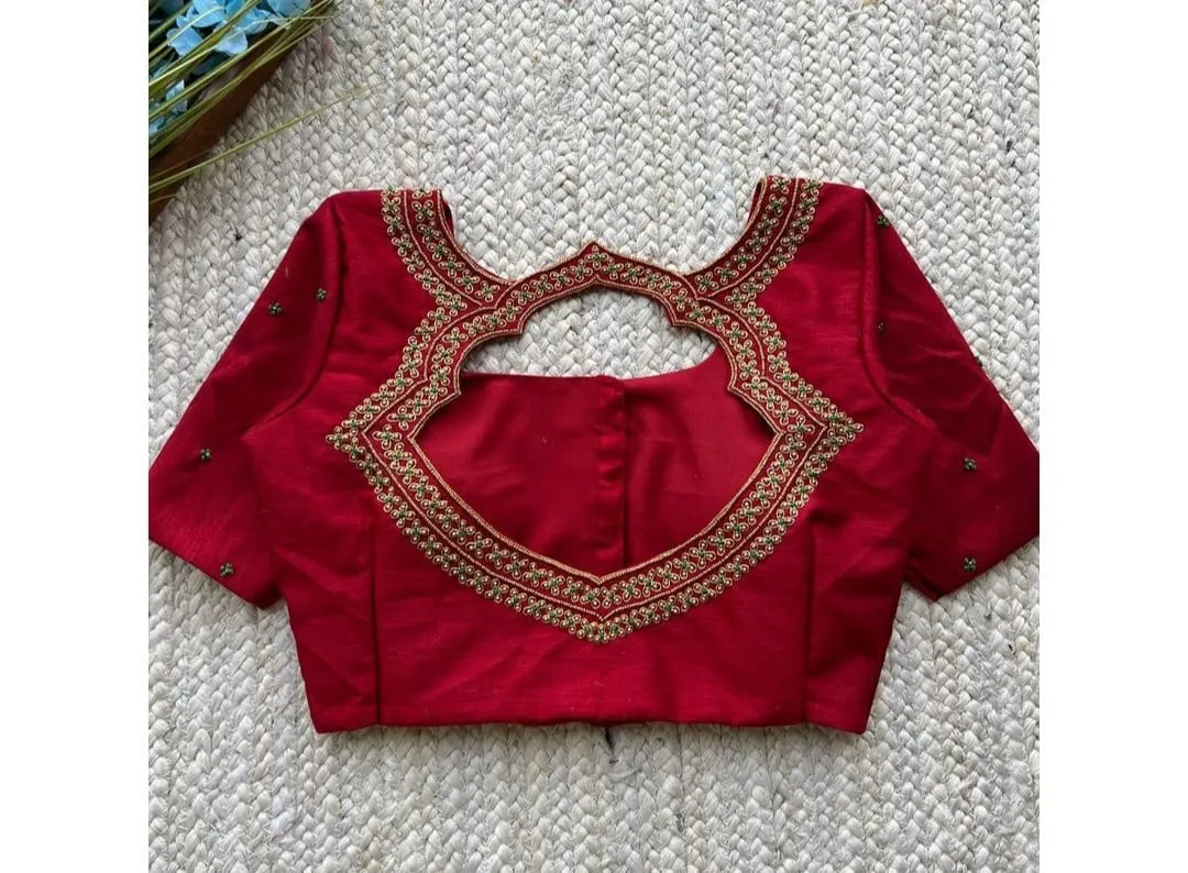 Graceful Red Designer Maggam Work Blouse – Back Neck Elegance