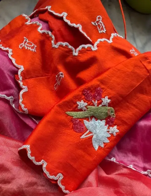 Graceful Red Parrot Work Blouse – A Touch of Elegance