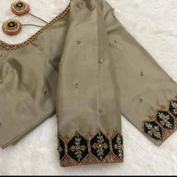 Grey Cutwork Blouse – Elegant Design with Intricate Detailing