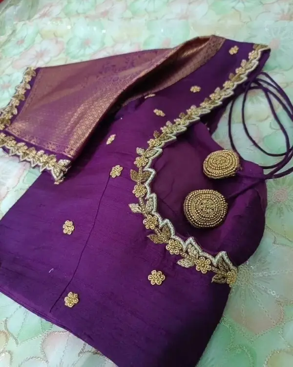 Handcrafted Purple Cutwork Aariwork Blouse – Ideal for Festive Events