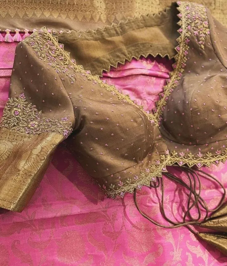 Luxurious Gold French Knot Work Blouse – Perfect for Weddings