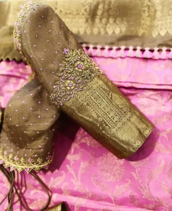 Luxurious Gold French Knot Work Blouse – Perfect for Weddings