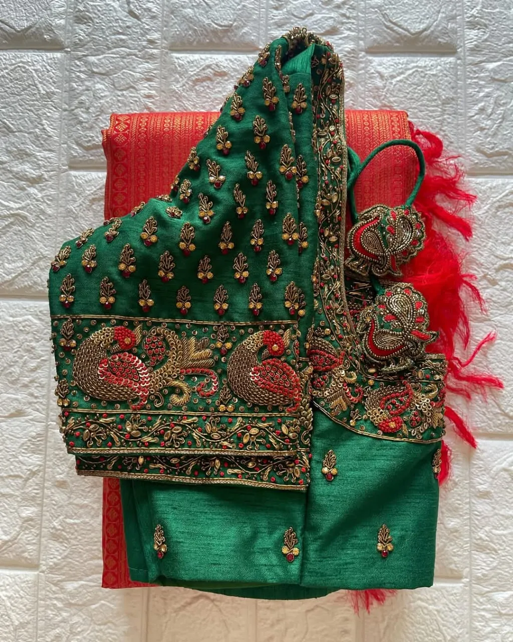 Majestic Green Peacock Maggam Work Blouse – Ultimate Bridal Elegance