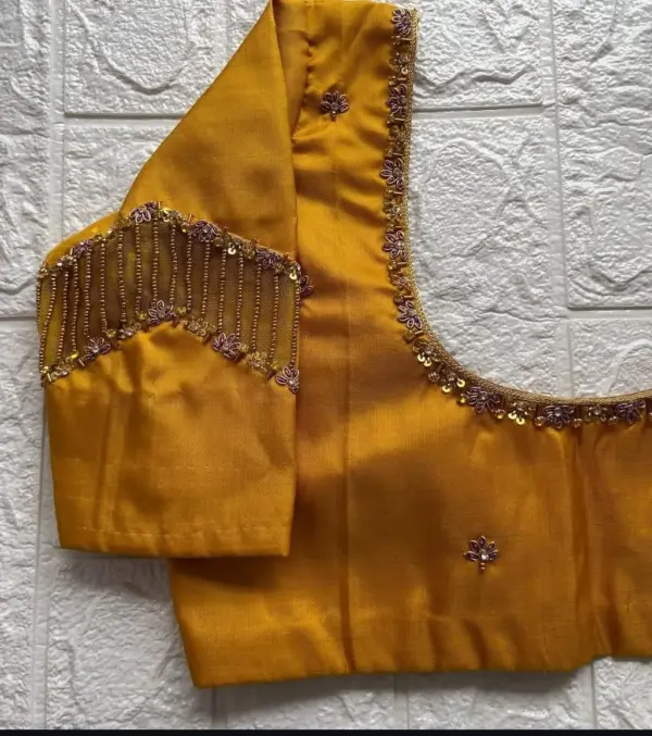 Mustard Yellow Net Work Blouse for Partywear