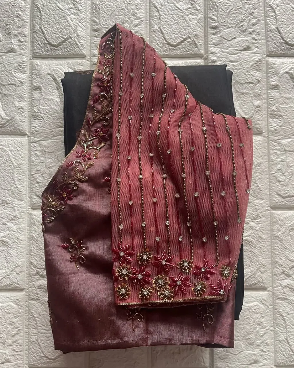 Peach Net Blouse with Elegant Line Design – Perfect Party Wear