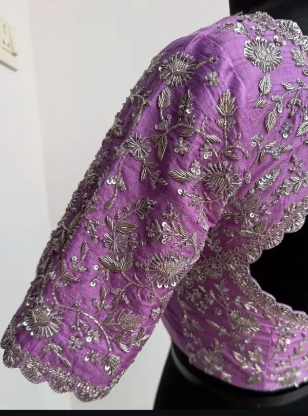 Purple Pink Zardosi Raw Silk Blouse – Luxurious Bridal Elegance