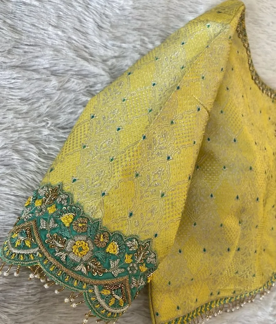 Radiant Lemon Yellow Cutwork Blouse – A Blend of Tradition and Elegance