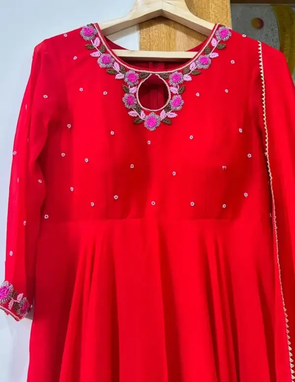 Radiant Red Designer Frock for Festive Celebrations