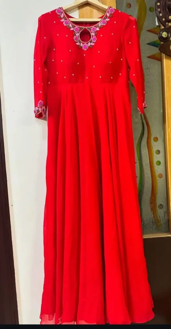 Radiant Red Designer Frock for Festive Celebrations