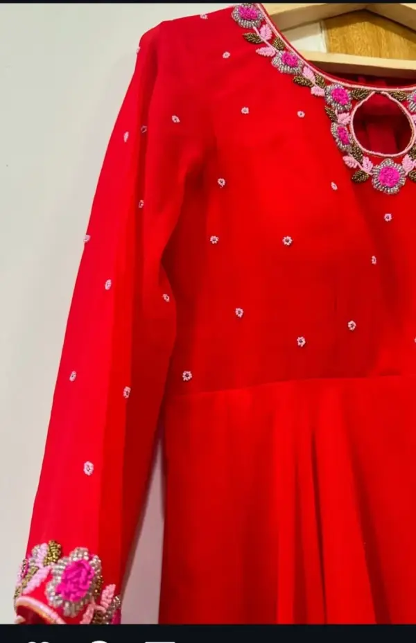 Radiant Red Designer Frock for Festive Celebrations