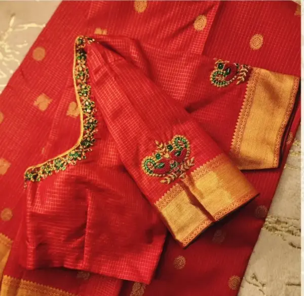 Red Peacock Kundan Work Blouse – A Royal Touch for Your Traditional Look