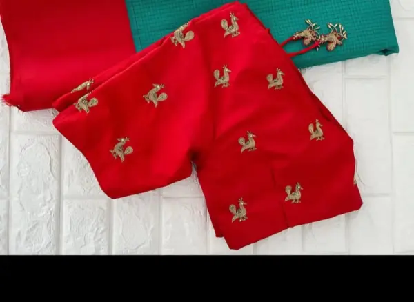 Red Peacock Maggam Work Blouse – Majestic Elegance for Grand Occasions