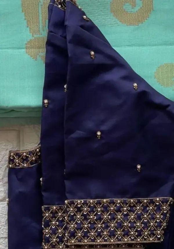 Refined Navy Blue Embroidered Blouse for Special Events