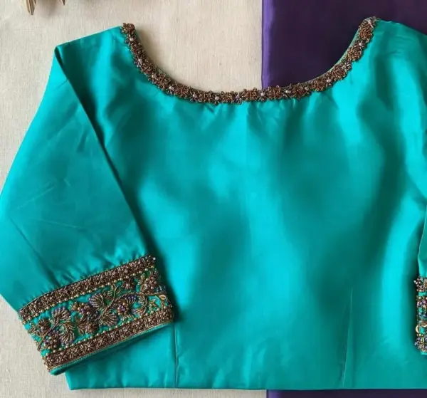 Sky Blue Boat Neck Blouse – Effortless Elegance in Every Stitch