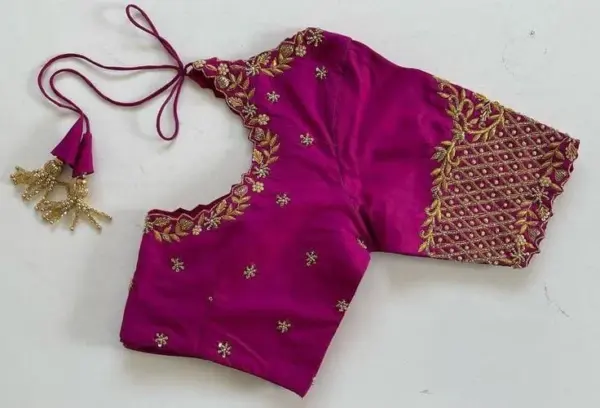 Stunning Pink Checks Maggam Work Blouse for Every Occasion