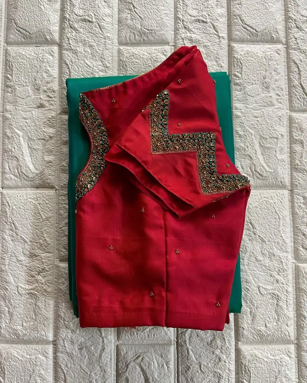 Stunning Red Net Blouse with Boat Neck Design