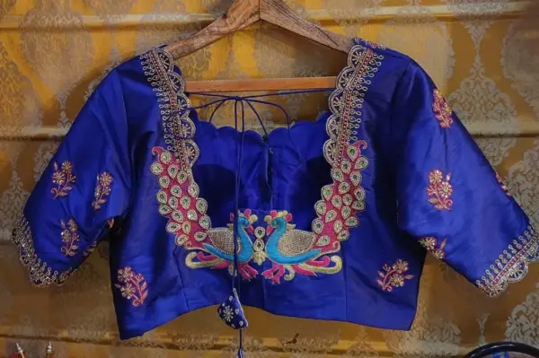 Timeless Beauty: Blue Cutwork Aari Work Blouse