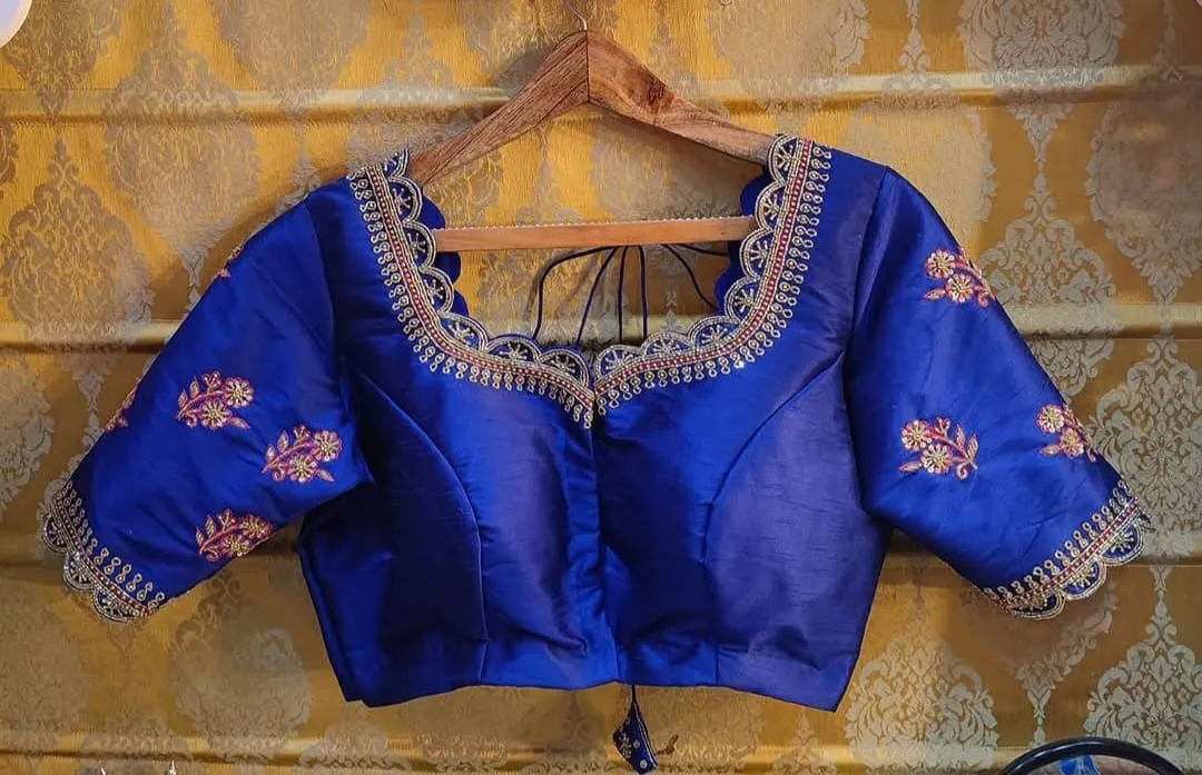 Timeless Beauty: Blue Cutwork Aari Work Blouse