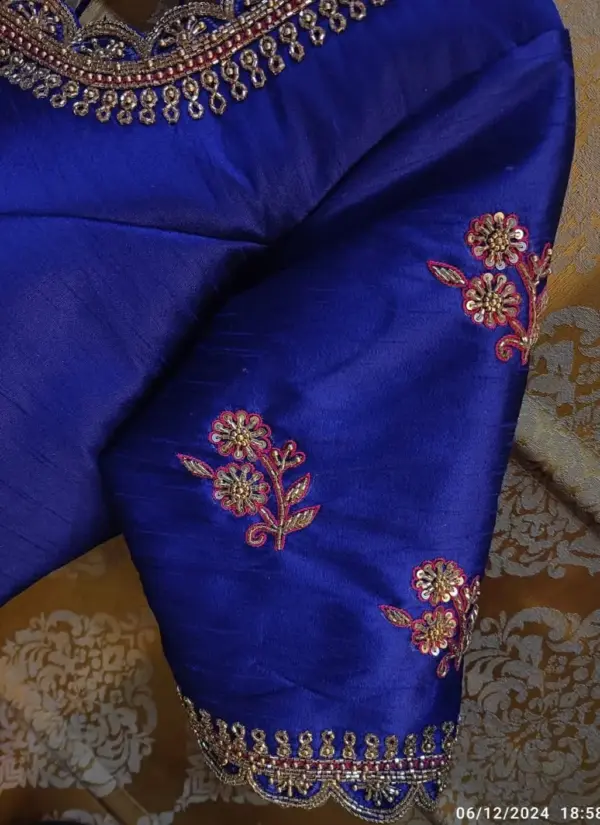 Timeless Beauty: Blue Cutwork Aari Work Blouse