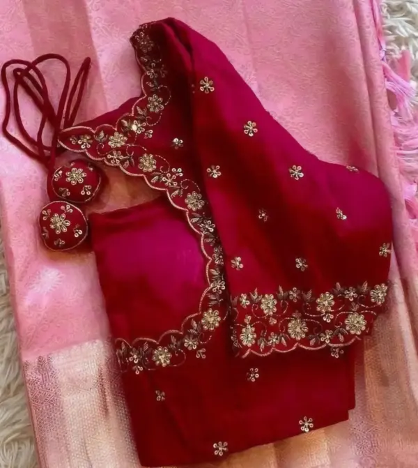 Timeless Red Zardosi Blouse with Simple Elegance
