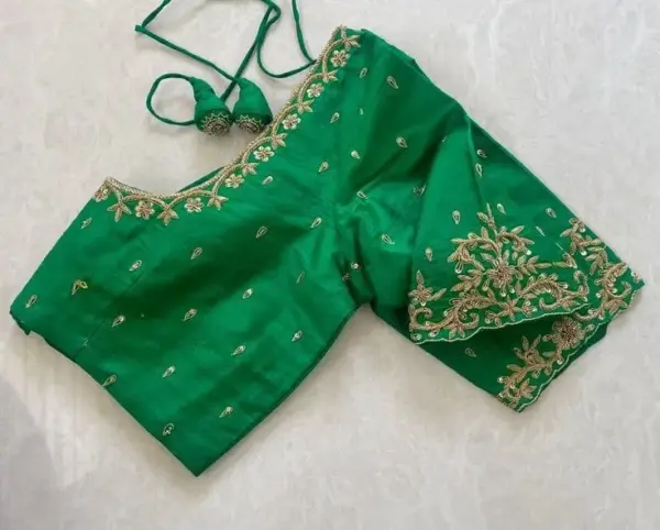 Exquisite Parrot Green Cutwork Blouse – Ideal for Bridal and Party Looks