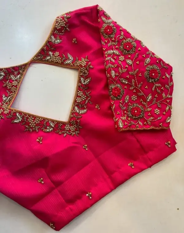 Handcrafted Pink Maggam Work Bridal Blouse