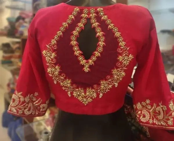 Red Net Designer Blouse – Perfect for Weddings & Parties