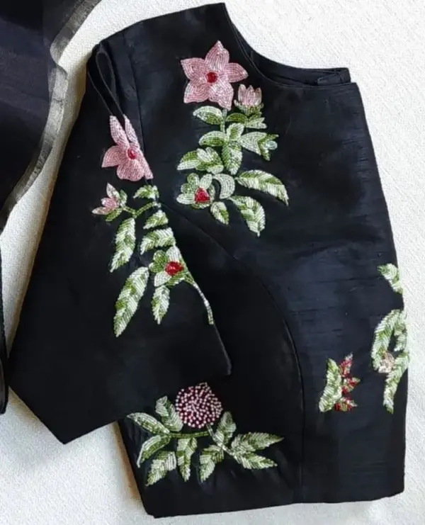 Black Beads Maggam Work Party Wear Blouse