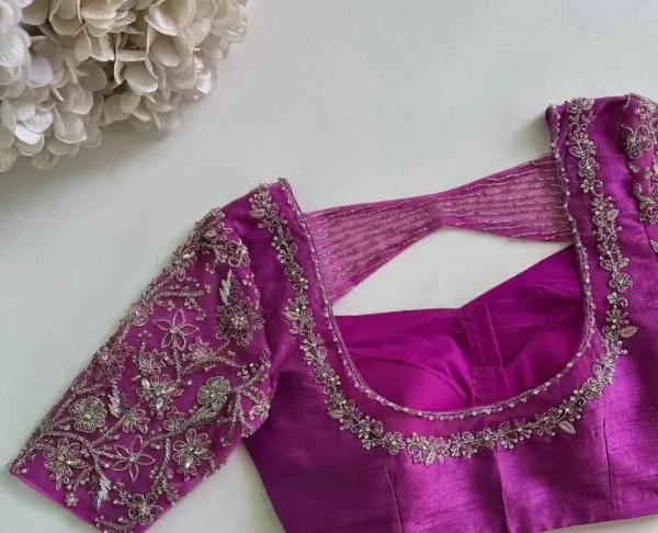 Bridal Purple Pink Zardosi Work Blouse for Weddings