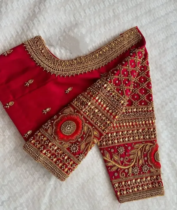 Bridal Red Silk Maggam Embroidery Blouse
